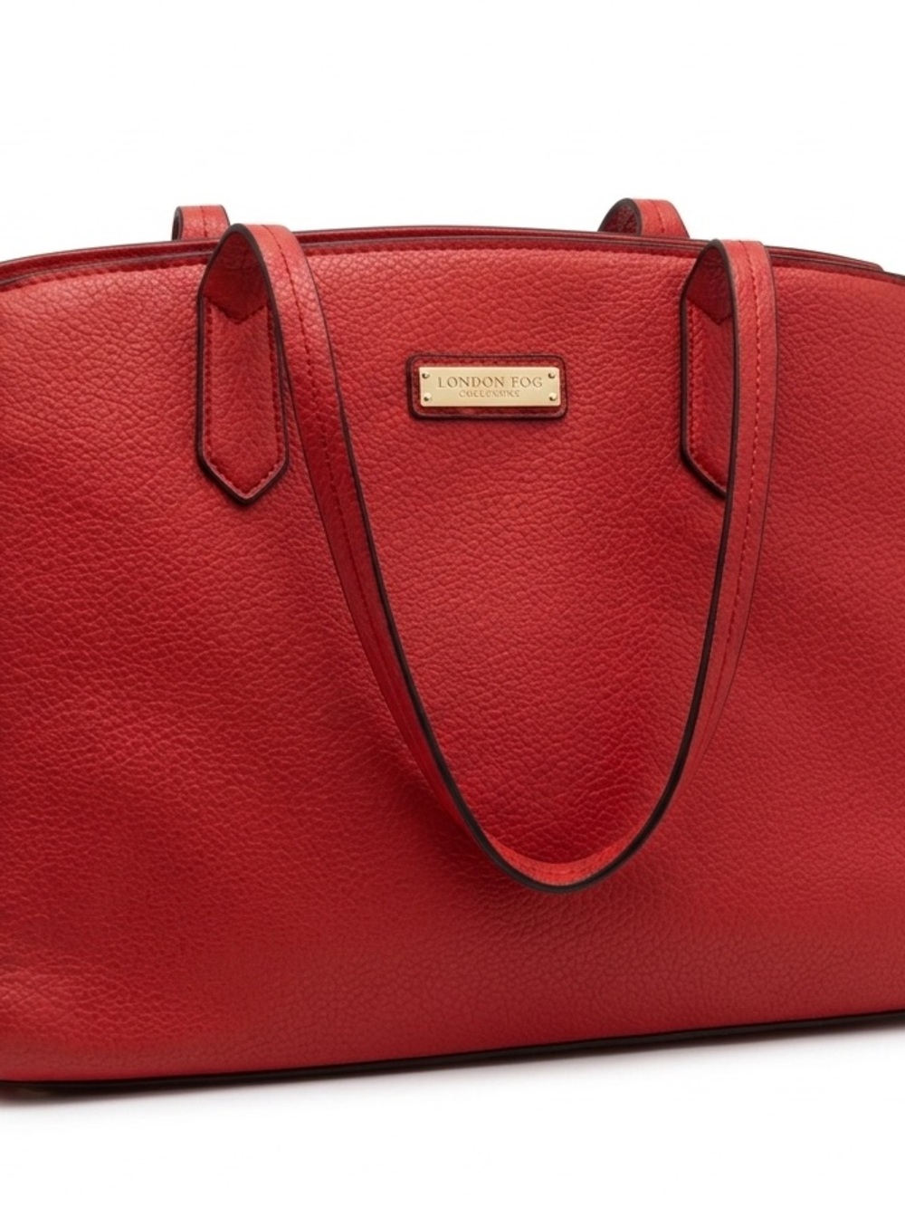 London Fog Red Pebbled Tote with Gold Plaque